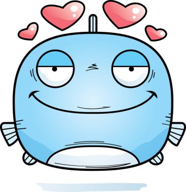 Bir çizgi film illüstrasyon balık aşık.