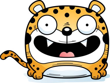 Bir çizgi film leopar yavrusu mutlu ve gülümseyerek.