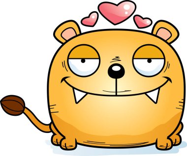 Bir dişi aslan yavrusu aşık bir karikatür çizimi.