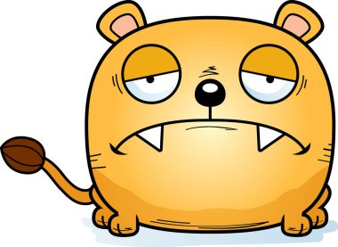 Bir dişi aslan yavrusu üzgün bir ifade ile çizgi film gösterimi.