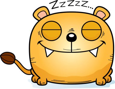 Bir şekerleme alarak bir dişi aslan yavrusu çizgi film gösterimi.