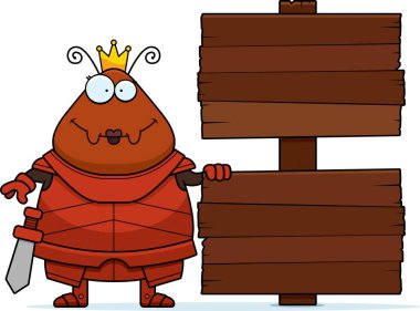 Bir ant Kraliçe zırh ahşap işareti olan çizgi film gösterimi.