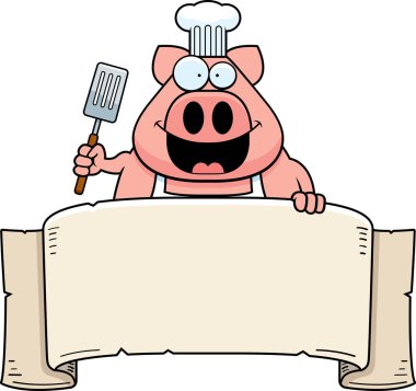 Bir afiş tutarak bir domuz Şef çizgi film gösterimi.