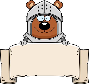 Bir ayı şövalye bir afiş bir karikatür çizimi.