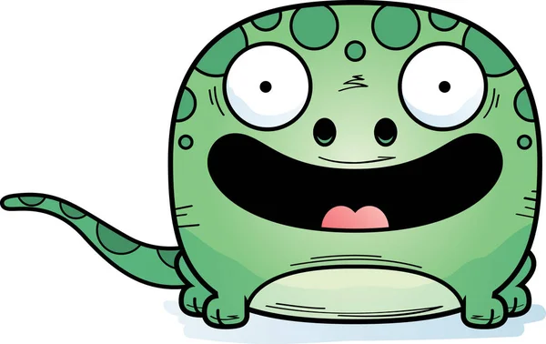 Ένα Καρτούν Εικονογράφηση Του Gecko Χαρούμενος Και Χαμογελαστός — Διανυσματικό Αρχείο
