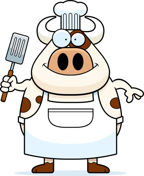Uma Ilustração Dos Desenhos Animados Chef Vaca Olhando Feliz — Vetor de Stock