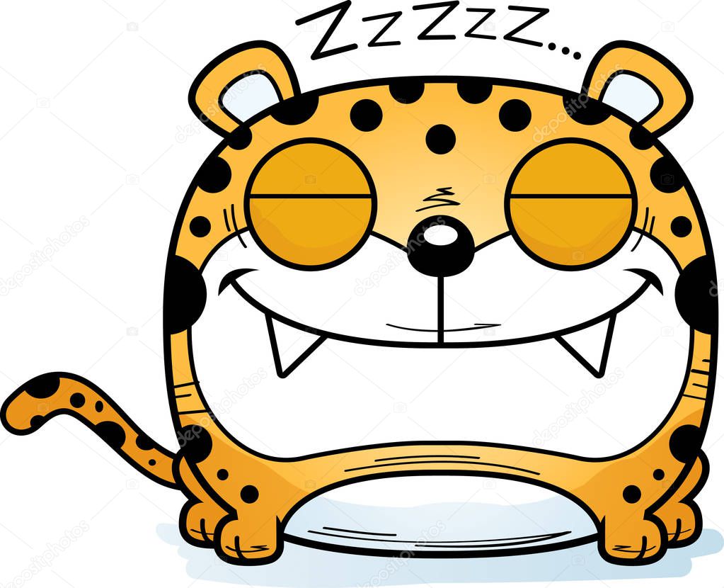 A cartoon illustration of a leopard cub taking a nap.