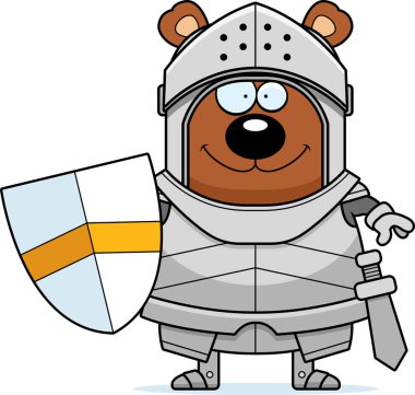 Gülümseyen bir ayı şövalye çizgi film gösterimi.