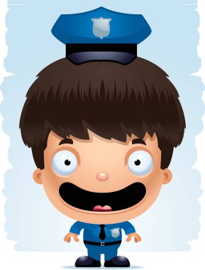 Gülümseyen bir çocuk polis memuru çizgi film gösterimi.