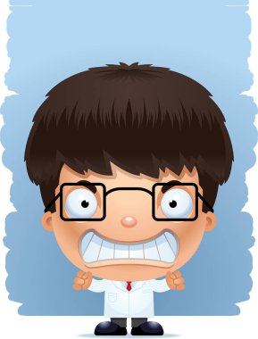 Öfkeli bir ifade olan bir çocuk bilim adamı bir karikatür çizimi.