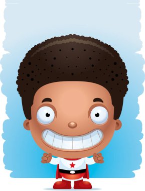 Bir çocuk süper kahraman gülümseyen bir karikatür örnek.