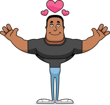 Bir çizgi film adam sarılmak için hazır.