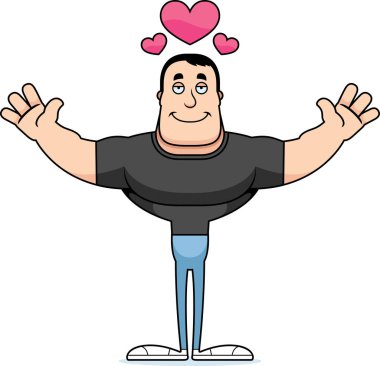 Bir çizgi film adam sarılmak için hazır.