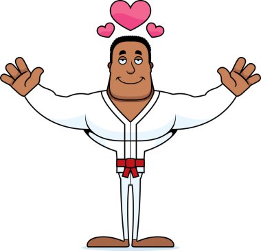 Bir çizgi film karate adam sarılmak için hazır.