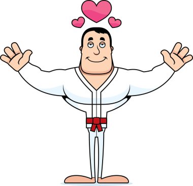 Bir çizgi film karate adam sarılmak için hazır.