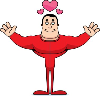 Bir çizgi film adam pijamayla sarılmak için hazır.