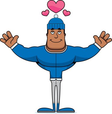 Bir çizgi film kış adam sarılmak için hazır.