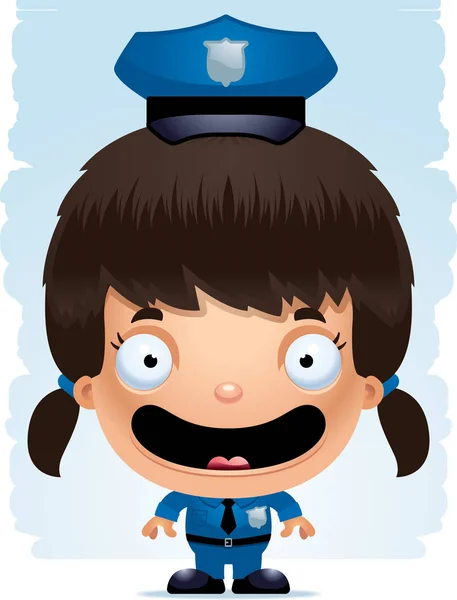 Cartoon Illustration Girl Police Officer Smiling — Stock Vector