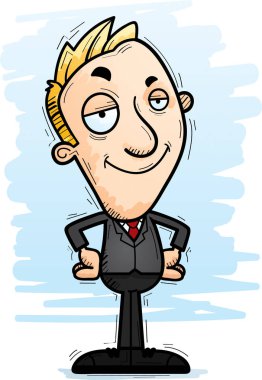 Kendine güvenen arayan bir işadamı bir karikatür çizimi.