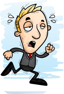 Çalışan ve yorgun görünümlü bir işadamı bir karikatür çizimi.