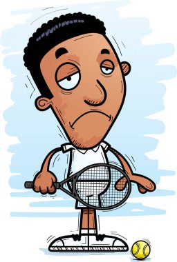 Üzülmüş bir siyah adam tenis oyuncusu çizgi film gösterimi.