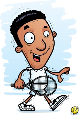 Yürüyen bir siyah adam tenis oyuncusu çizgi film gösterimi.