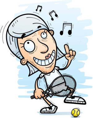 Dans bir yaşlı kadın tenisçi çizgi film gösterimi.