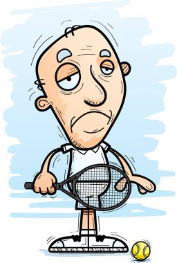 Üzülmüş bir yaşlı adam tenis oyuncusu çizgi film gösterimi.