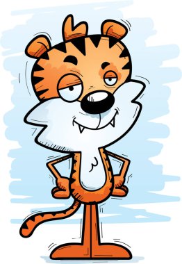 Kendine güvenen arayan bir erkek kaplan çizgi film gösterimi.