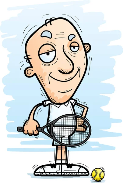 Cartoon Illustration Senior Citizen Man Tennis Player Looking Confident — Stock Vector