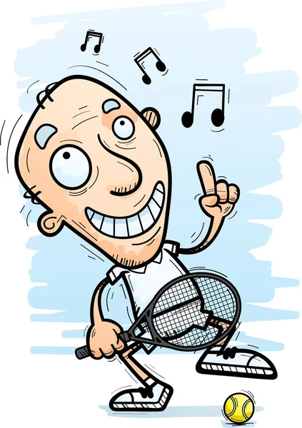 Una Ilustración Dibujos Animados Jugador Tenis Anciano Bailando — Archivo Imágenes Vectoriales