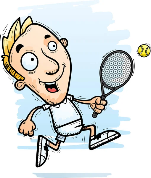 Tecknad Illustration Man Tennis Player Körs — Stock vektor