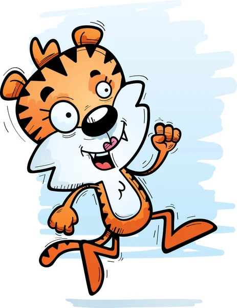 Uma Ilustração Dos Desenhos Animados Uma Fêmea Tigre Correndo — Vetor de Stock
