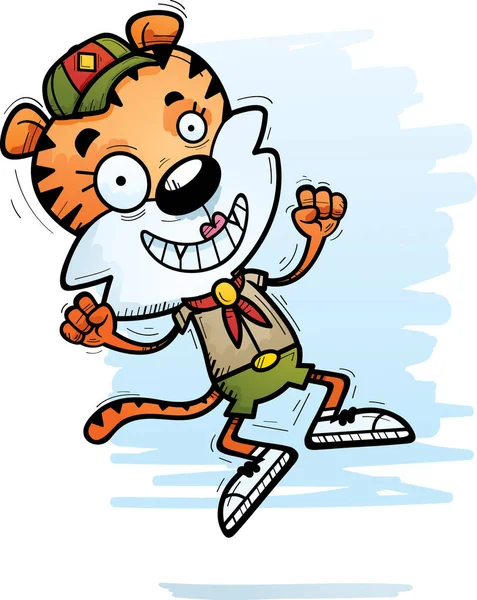 Uma Ilustração Dos Desenhos Animados Tigre Fêmea Scout Jumping — Vetor de Stock
