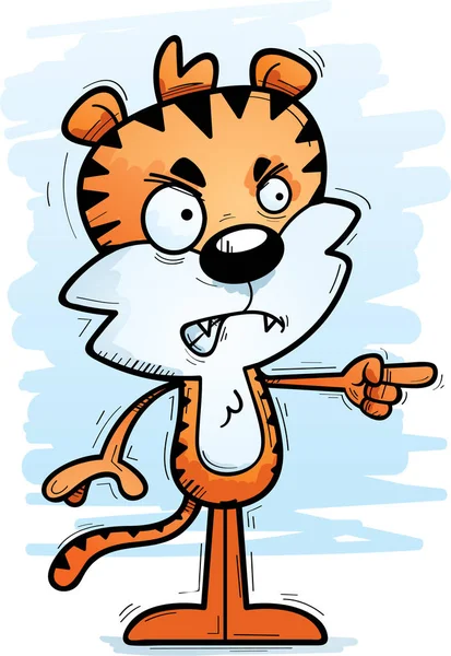 Uma Ilustração Desenho Animado Tigre Masculino Olhando Com Raiva Apontando — Vetor de Stock