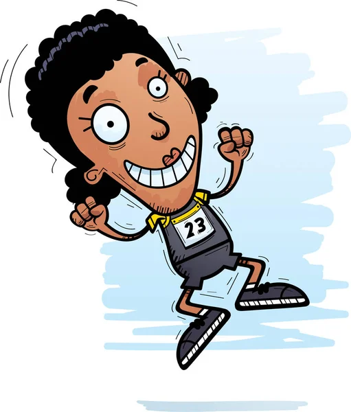 Cartoon Illustration Black Woman Track Field Athlete Jumping — Stock Vector