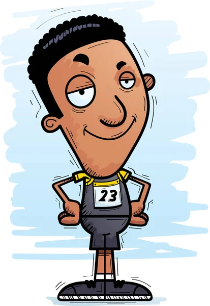 Cartoon Illustration Black Man Track Field Athlete Looking Confident — Stock Vector