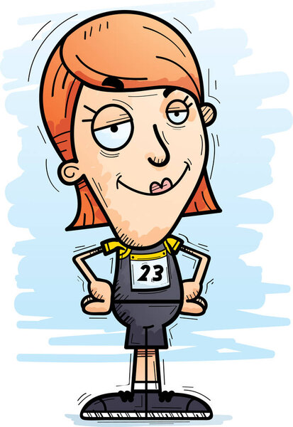 A cartoon illustration of a woman track and field athlete looking confident.
