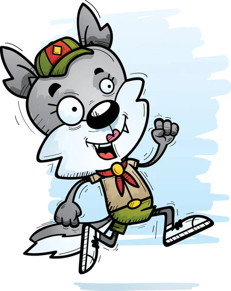 Tecknad Illustration Kvinnlig Wolf Scout Kör — Stock vektor