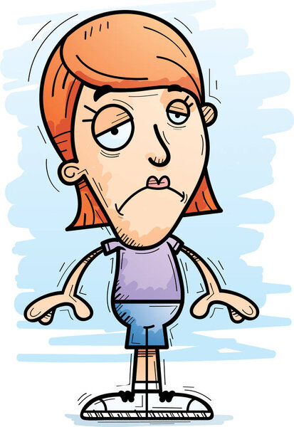 A cartoon illustration of a woman looking sad.