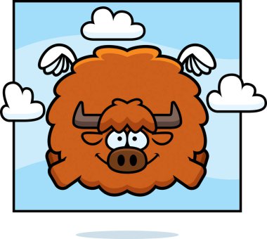 Gökyüzünde uçan bir yak bir karikatür çizimi.