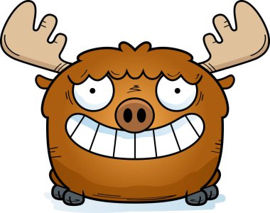 Bir geyik mutlu ve gülümseyen bir karikatür çizimi.