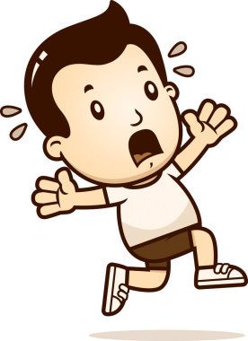 Panik içinde çalışan bir çocuk çizgi film gösterimi.