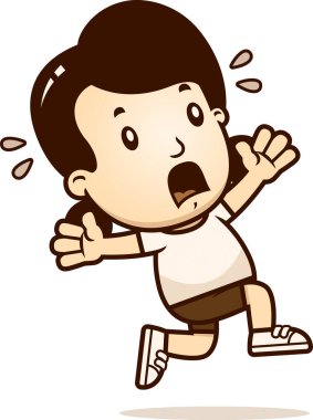 Panik içinde kaçan bir kız çizgi film gösterimi.