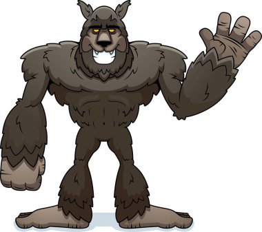 Bir kurt adam sallayarak bir karikatür çizimi.