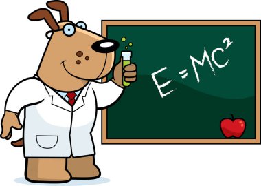 Bir köpek bilim adamı bir karikatür çizimi.