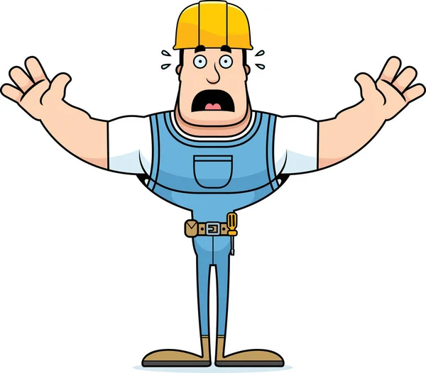 Cartoon Construction Worker Looking Scared — Stock Vector
