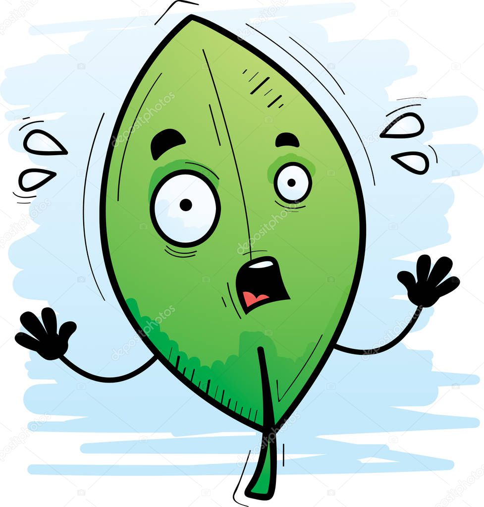A cartoon illustration of a leaf looking scared.