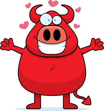 Bir şeytan sarıl bana hazır bir karikatür çizimi.