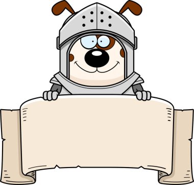 Bir köpek şövalye bir afiş bir karikatür çizimi.